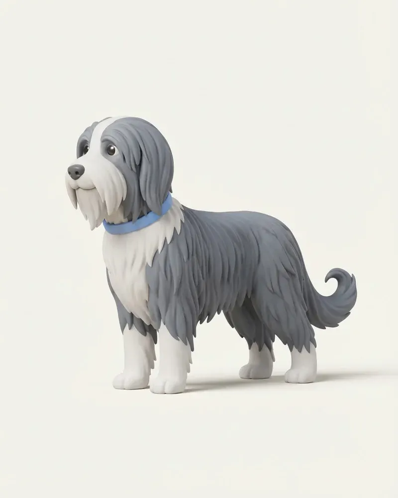 Ilustración 3D de un bearded collie