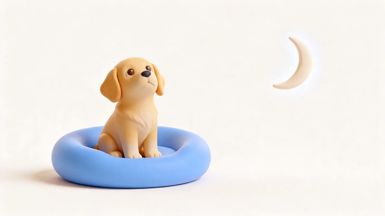 Cachorro de golden triste en su cama por la noche