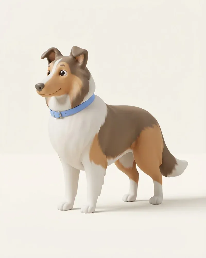 Ilustración 3D de un collie de pelo largo