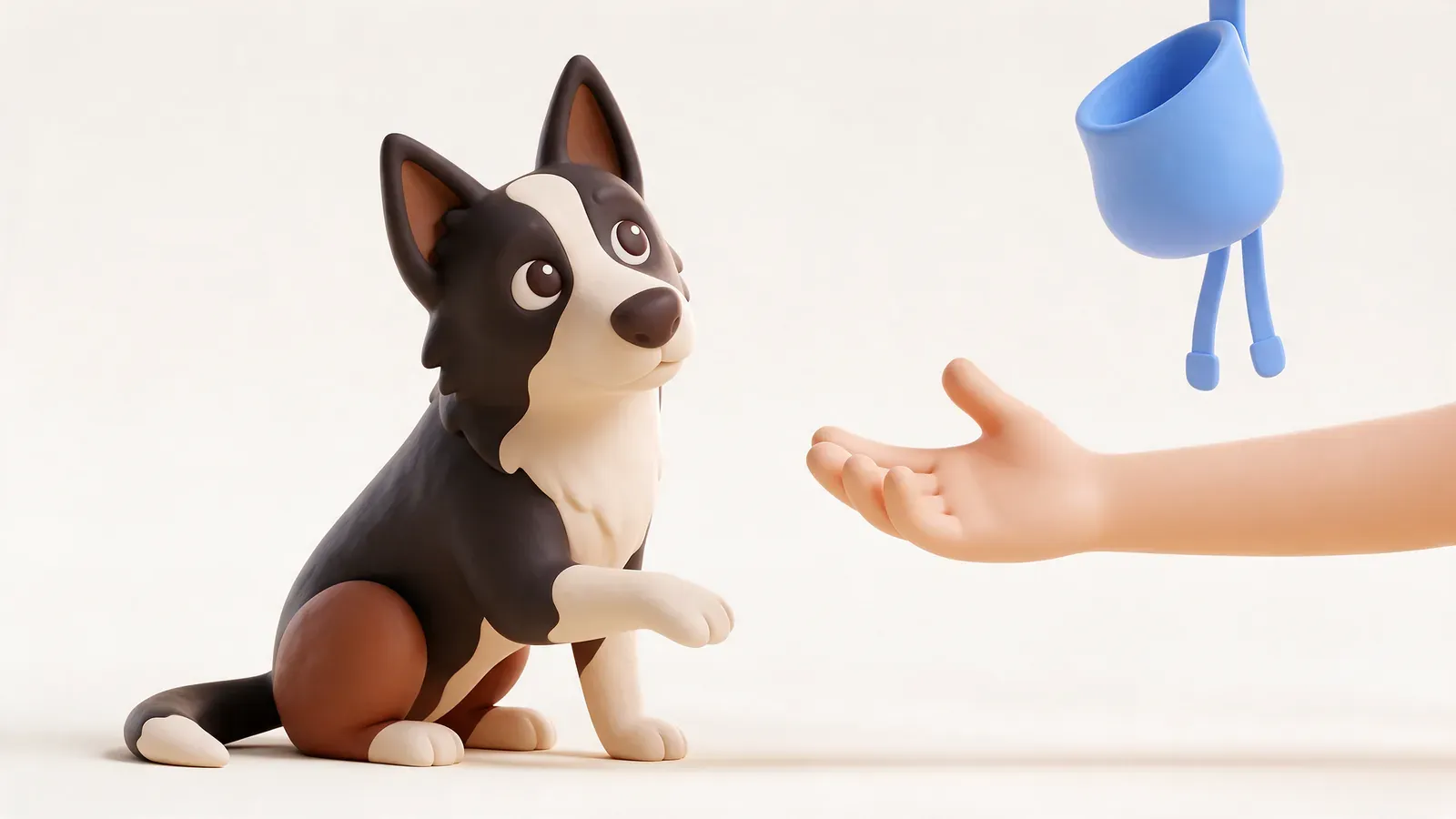 Border collie dando la pata a un educador canino