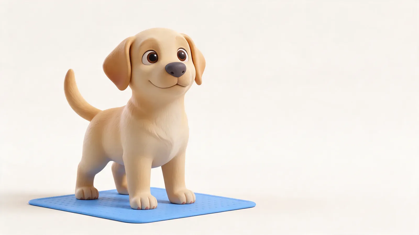 Cachorro de labrador sobre un empapador azul