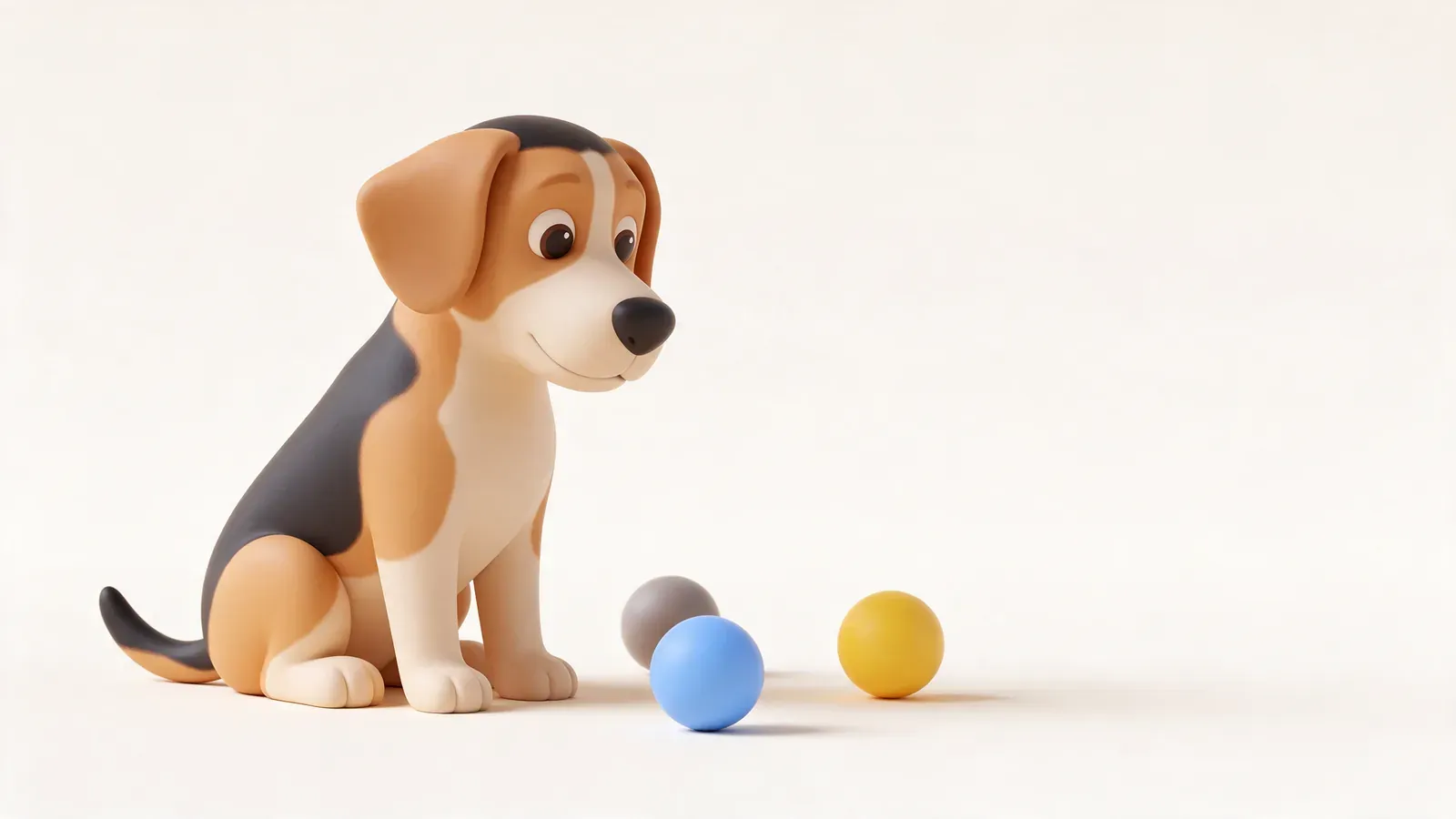 Beagle mirando pelotas de colores