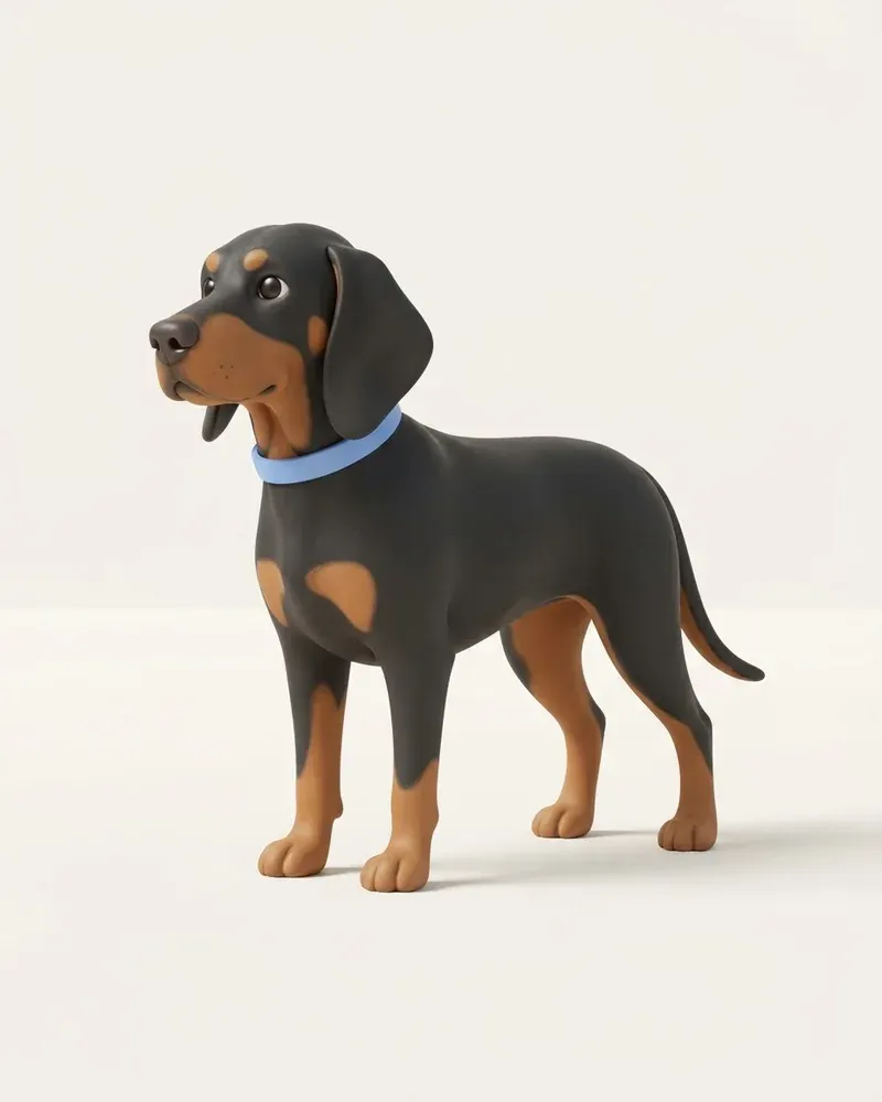 Ilustración 3D de un coonhound negro y fuego
