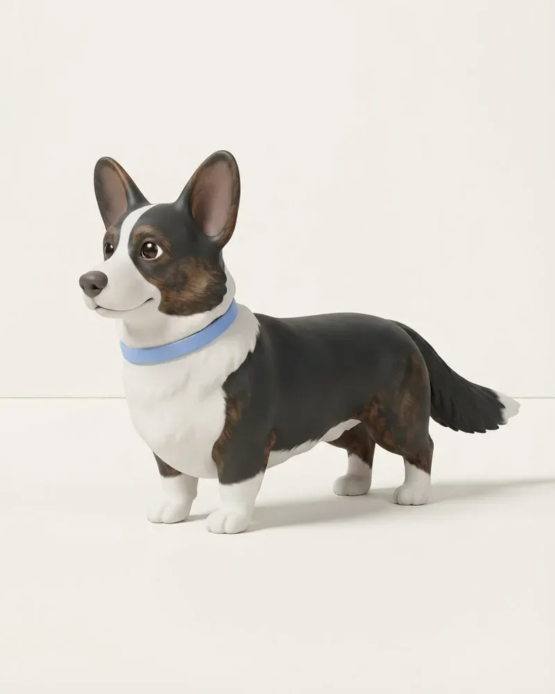 Ilustración 3D de un corgi galés cardigan