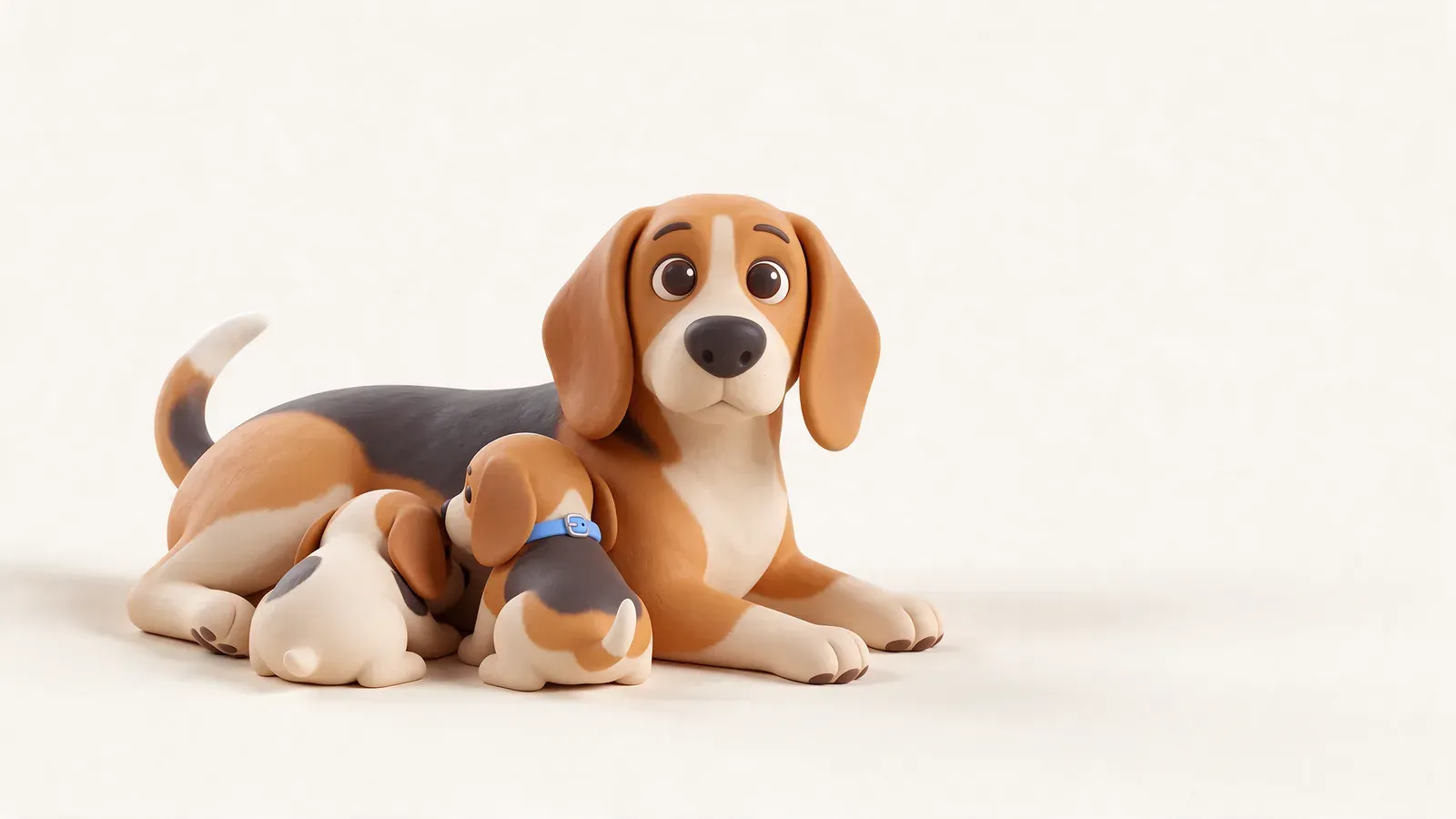 Una perra tumbada con sus cachorros