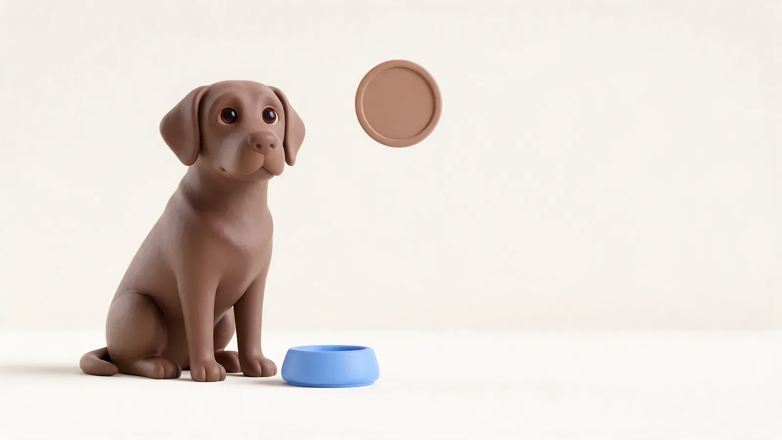 Labrador esperando junto a su cuenco con un reloj al lado