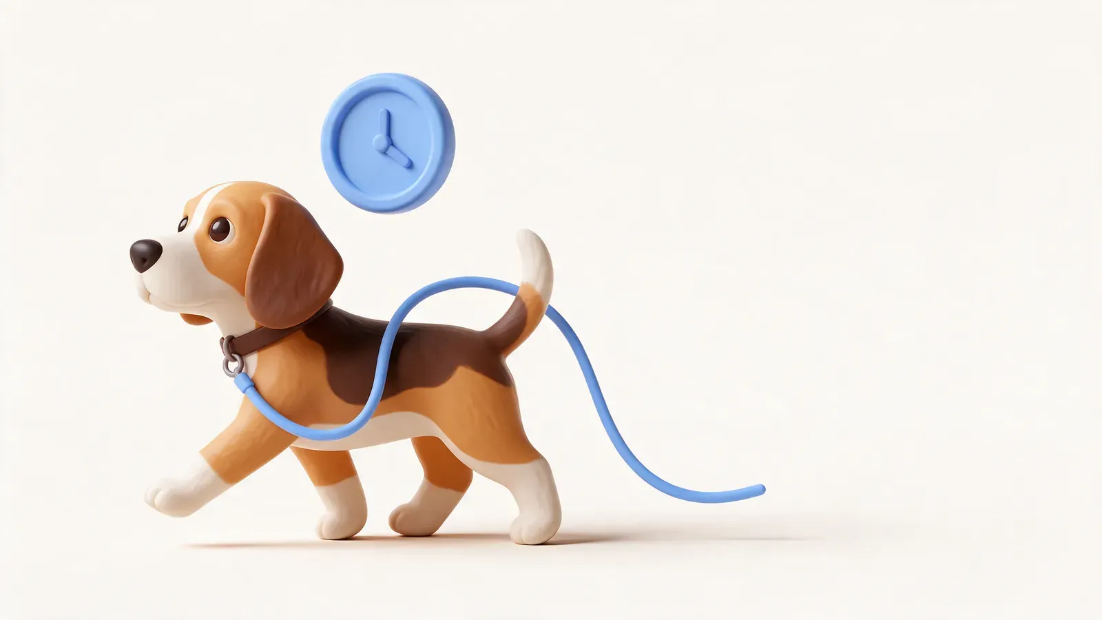 Beagle paseando con un reloj encima