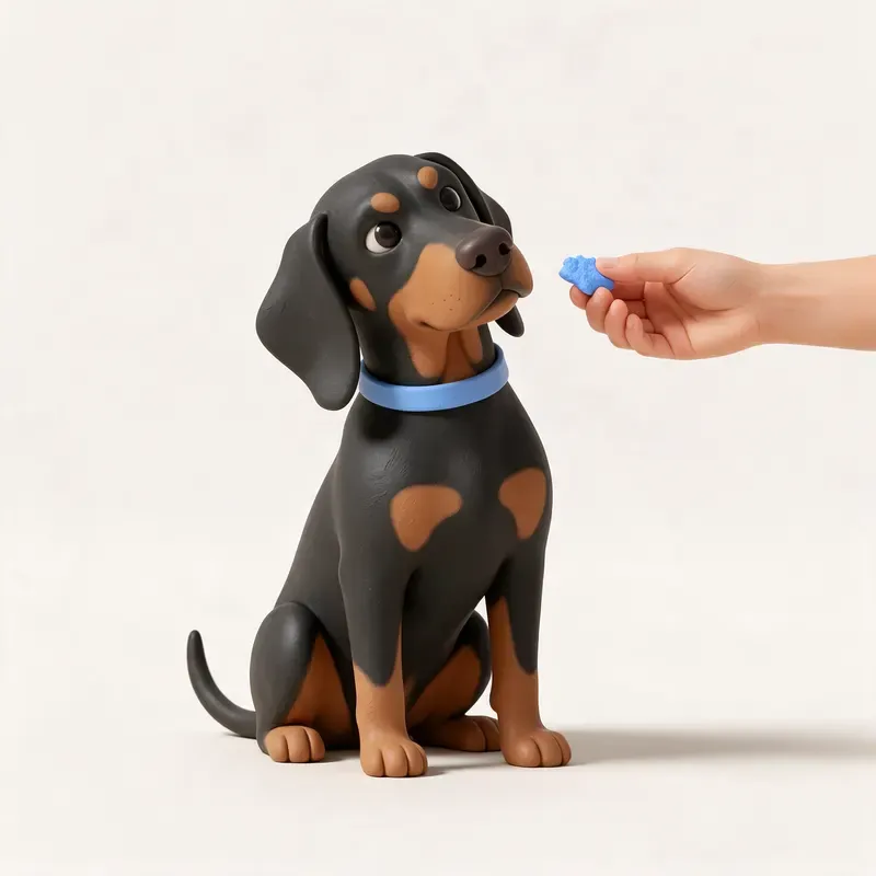 Coonhound negro y fuego: aprendiendo (ilustración)