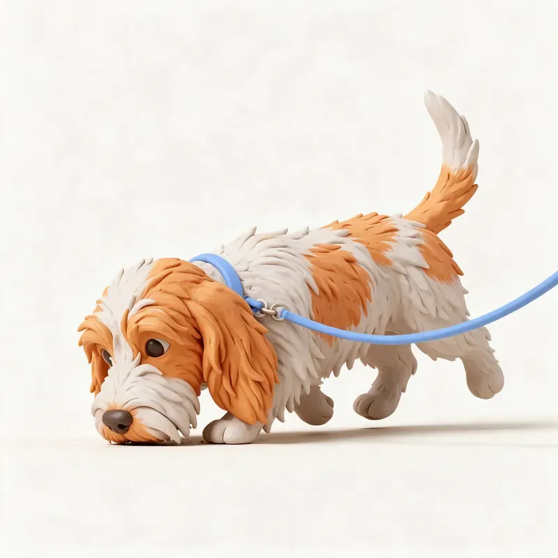 Pequeño basset grifón vendeano: haciendo ejercicio (ilustración)