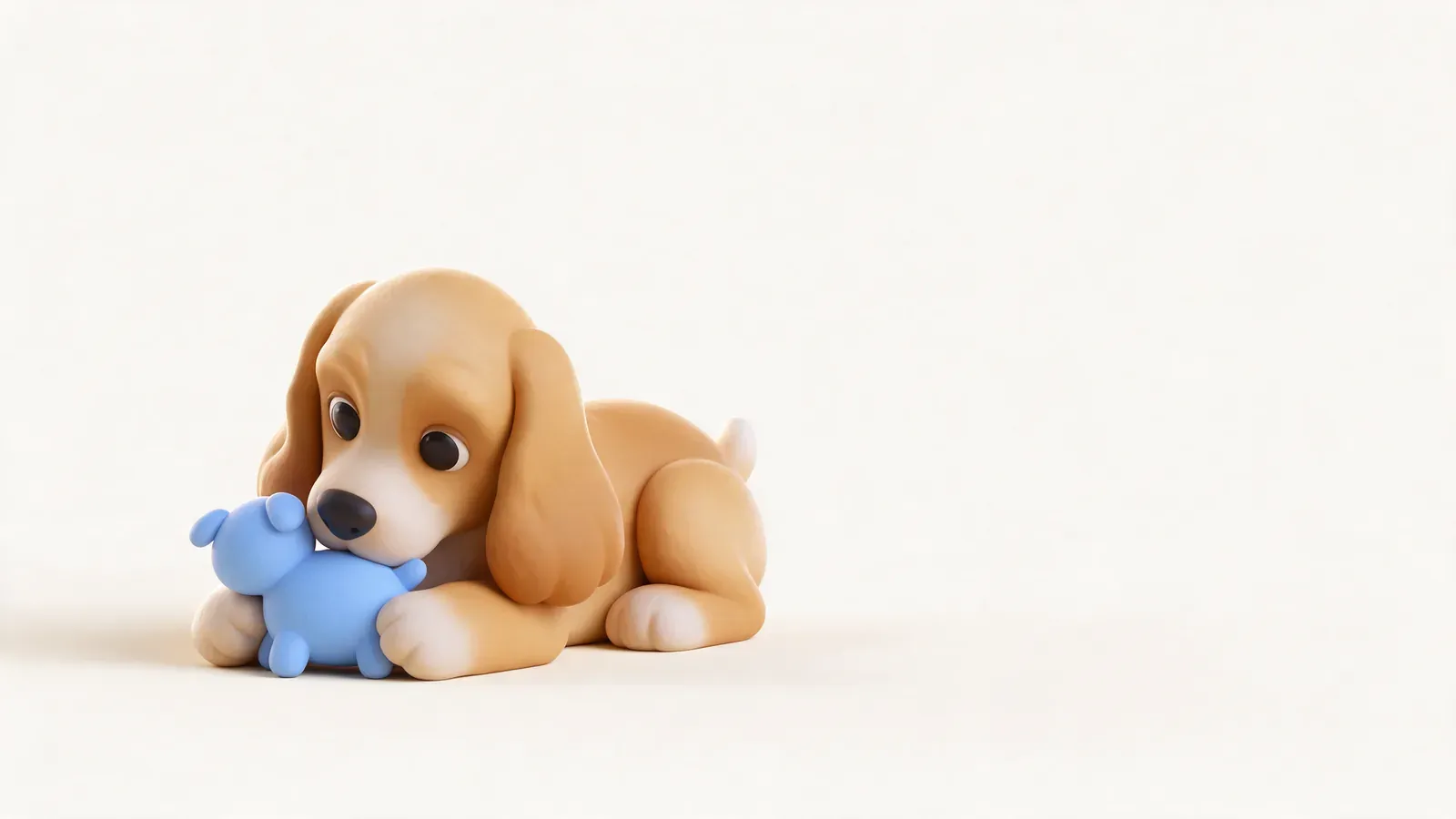 Perra cocker cuidando un peluche como si fuera un cachorro