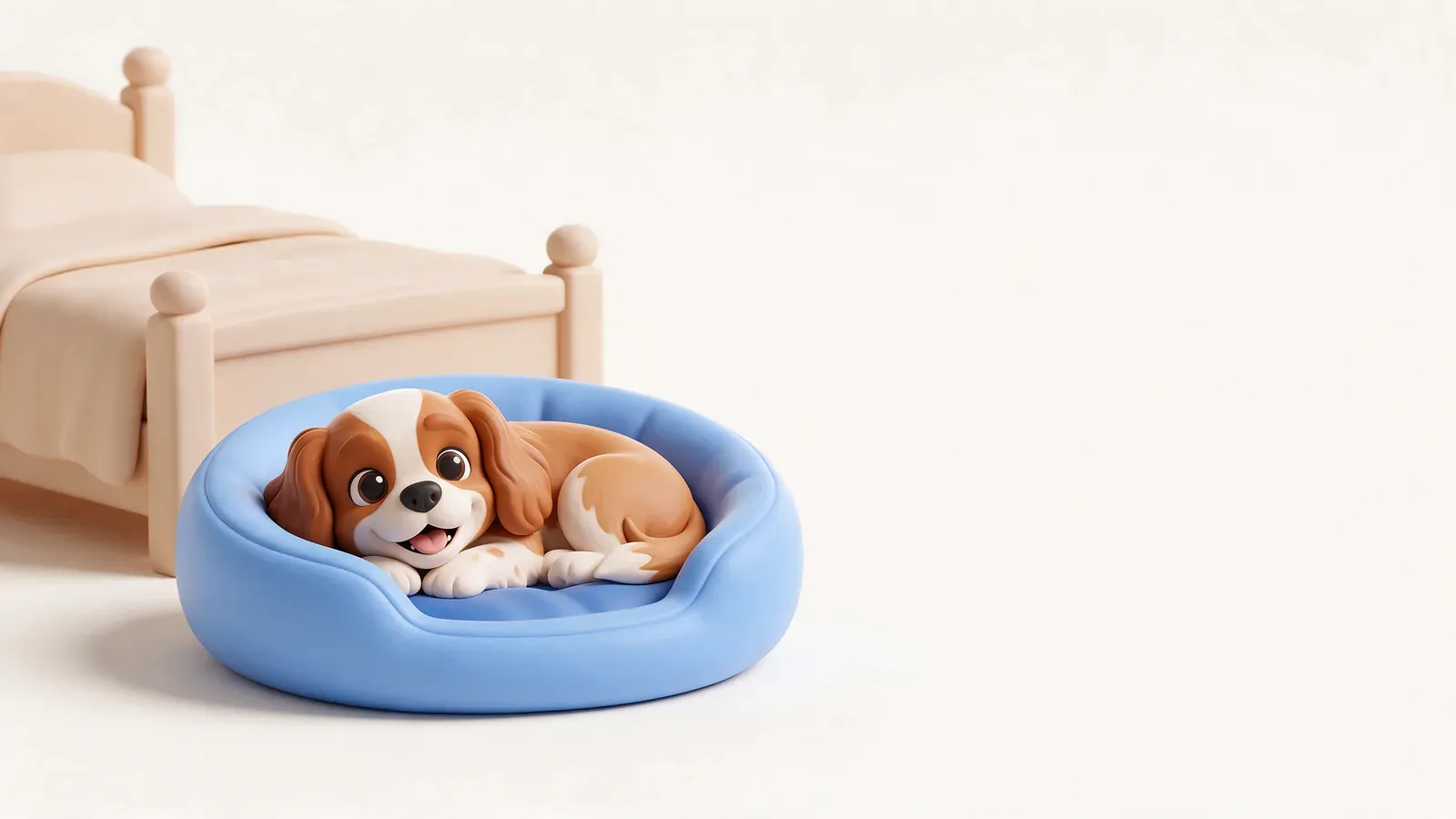 Cavalier en su propia cama junto a la cama de sus dueños