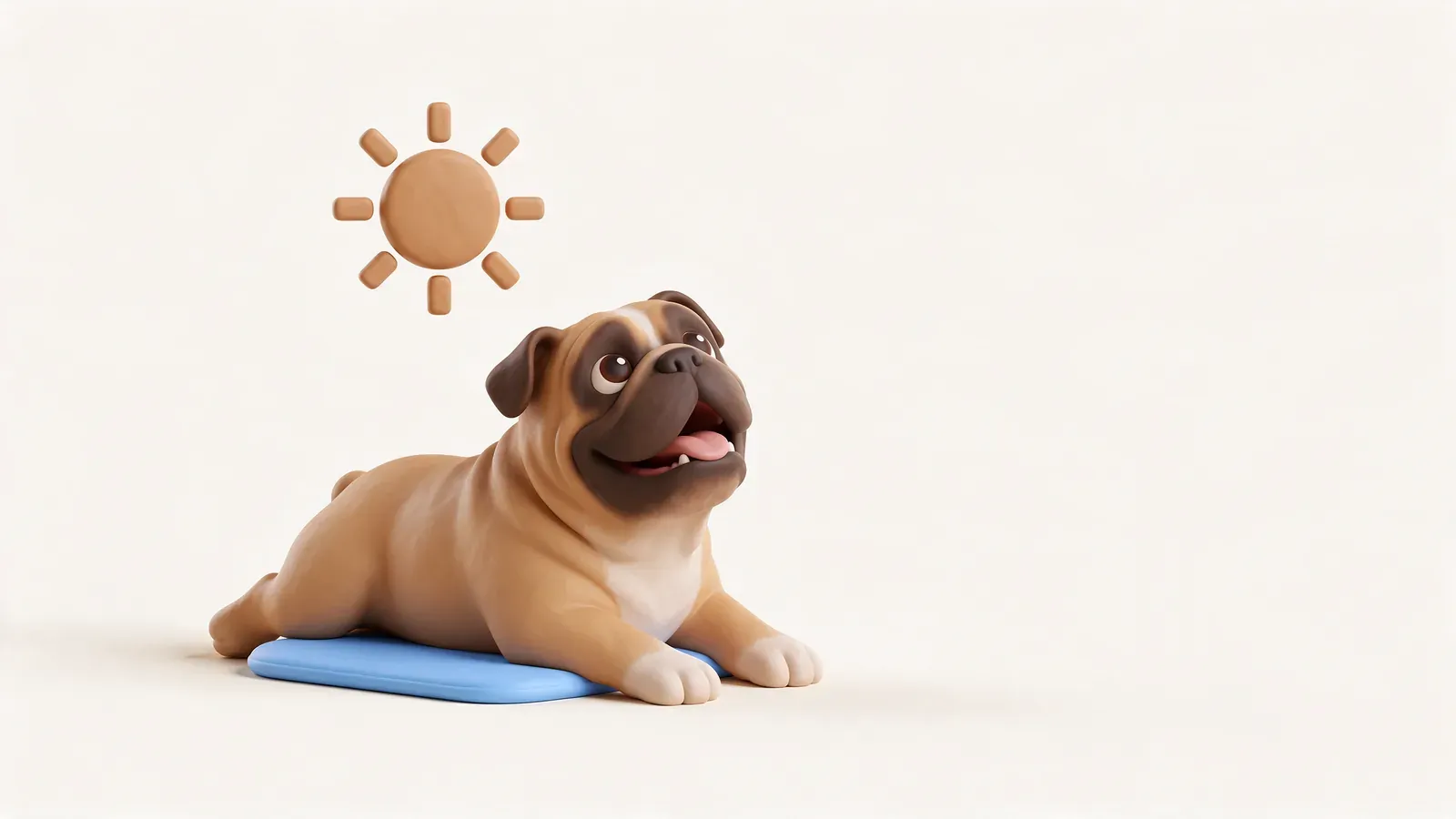 Carlino tumbado sobre una esterilla bajo el sol