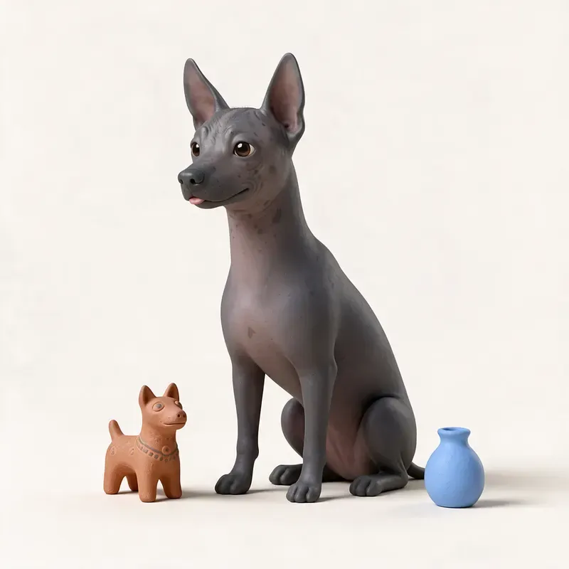 Xoloitzcuintle (perro sin pelo mexicano): un guiño a su origen (ilustración)