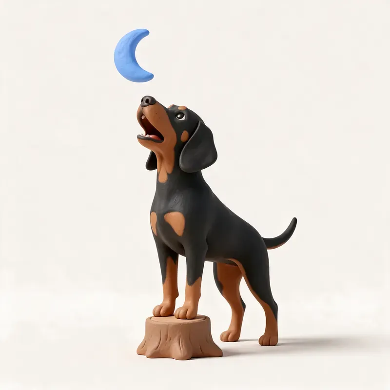 Coonhound negro y fuego: un guiño a su origen (ilustración)