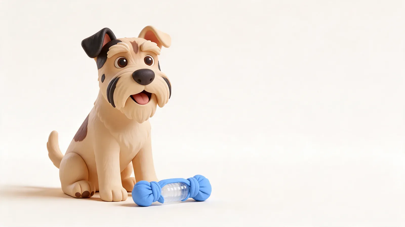 Perro jugando con un juguete casero
