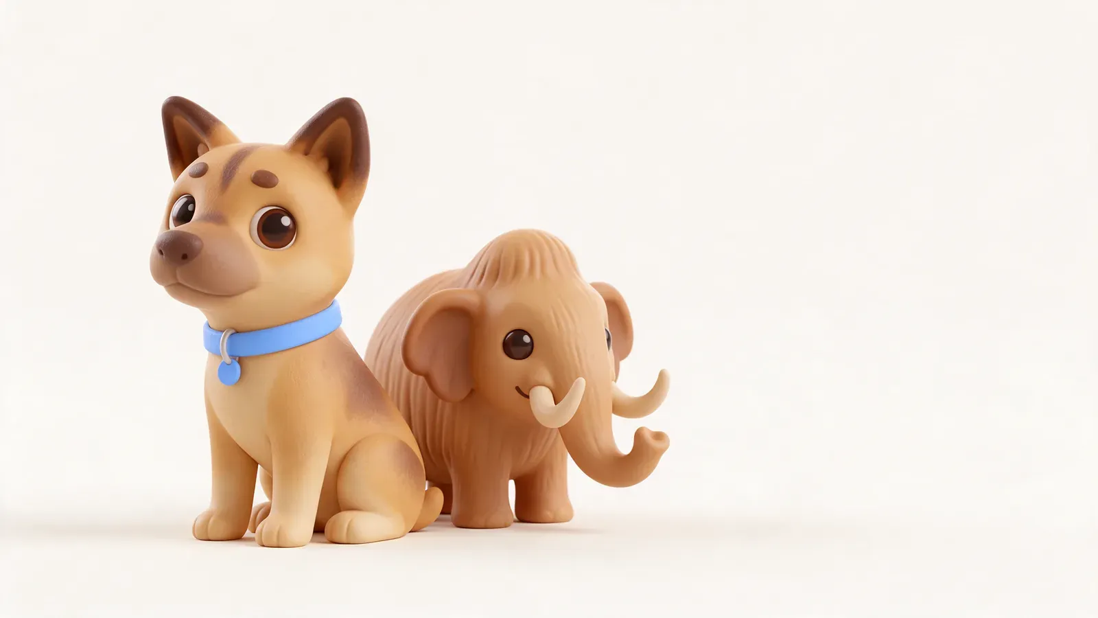 Perro primitivo junto a un pequeño mamut