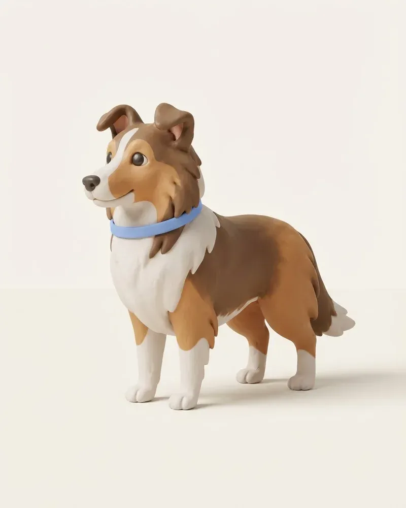 Ilustración 3D de un pastor de shetland