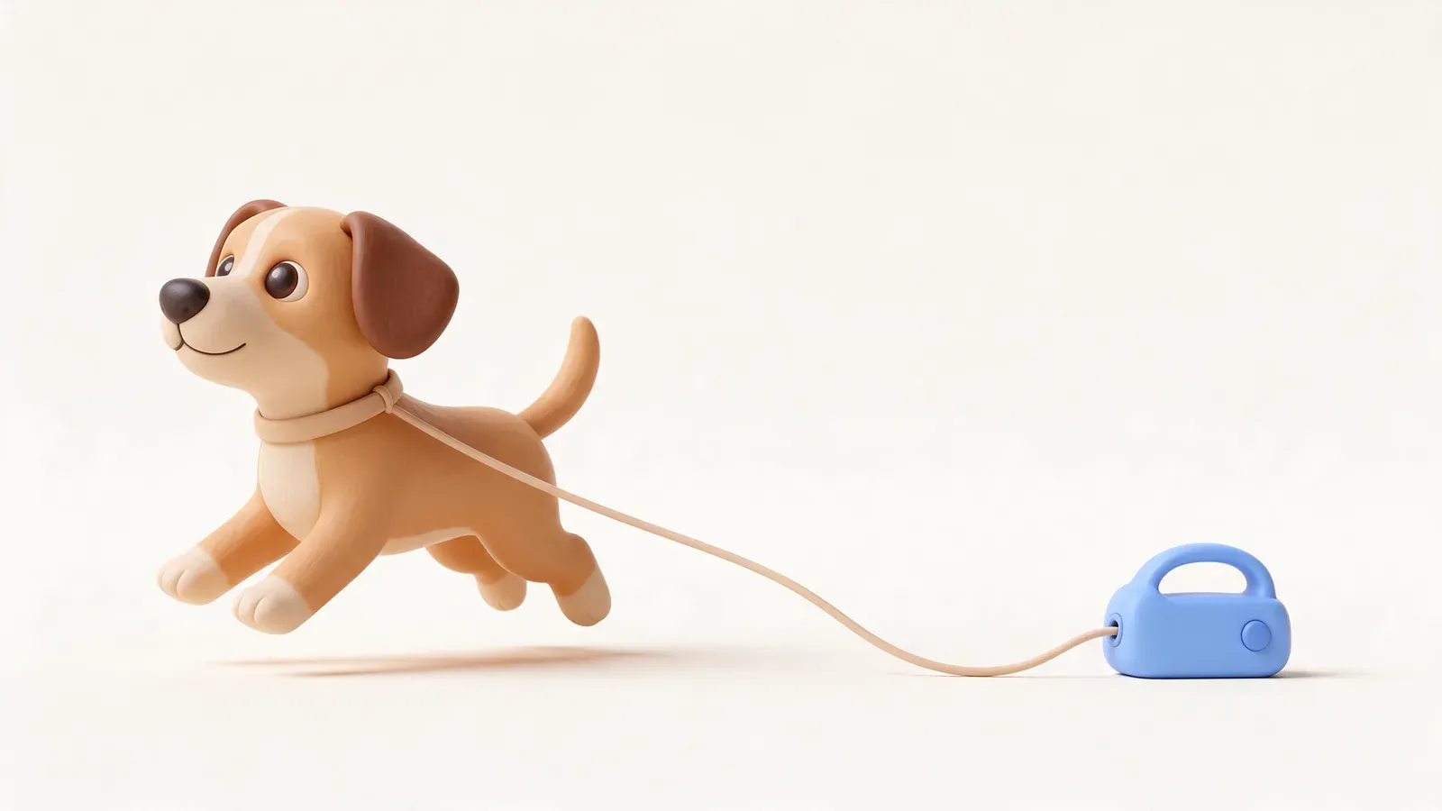 Perro pequeño con una correa extensible demasiado larga