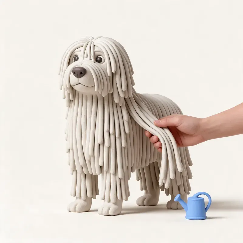 Komondor: cuidado de su pelo (ilustración)
