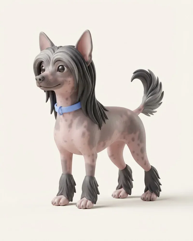 Ilustración 3D de un perro crestado chino