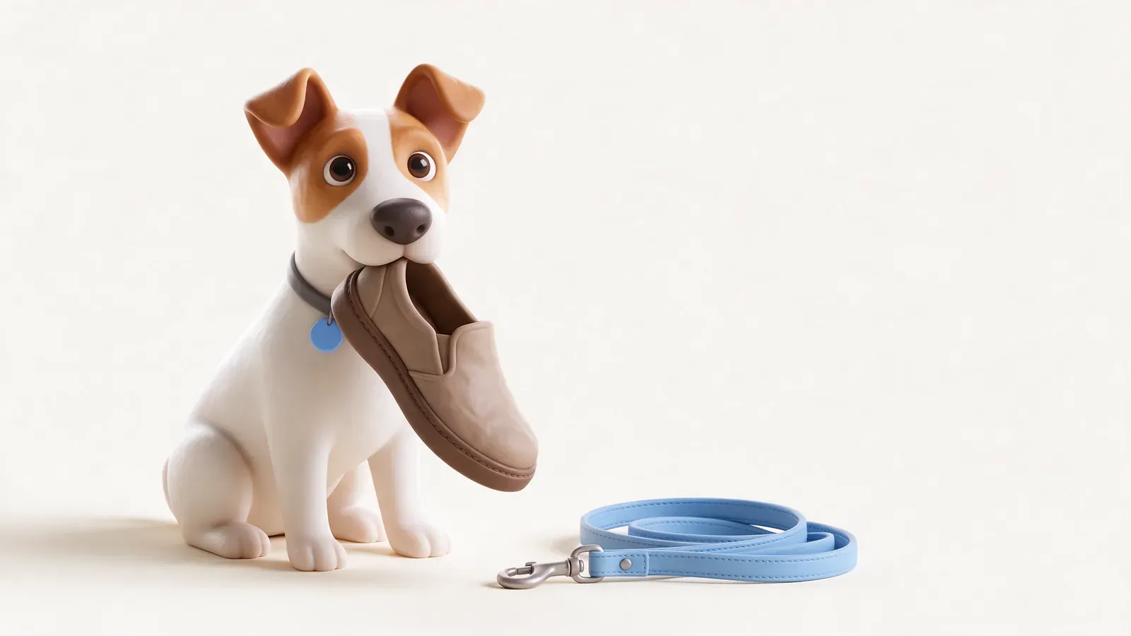 Jack russell travieso con un zapato en la boca