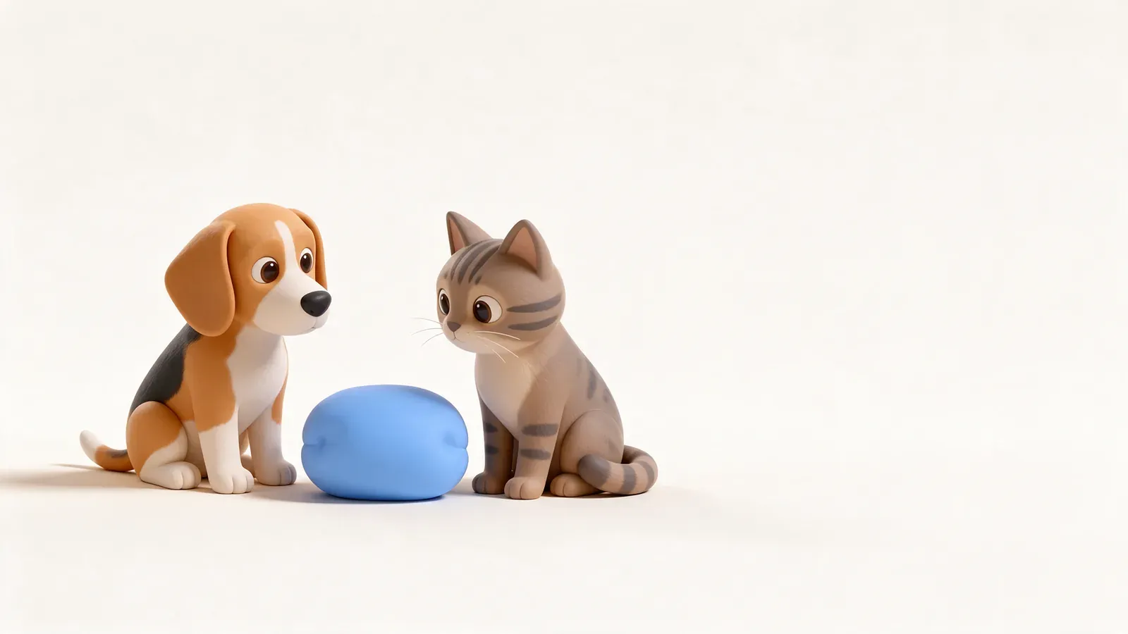 Beagle y gato conociéndose a distancia