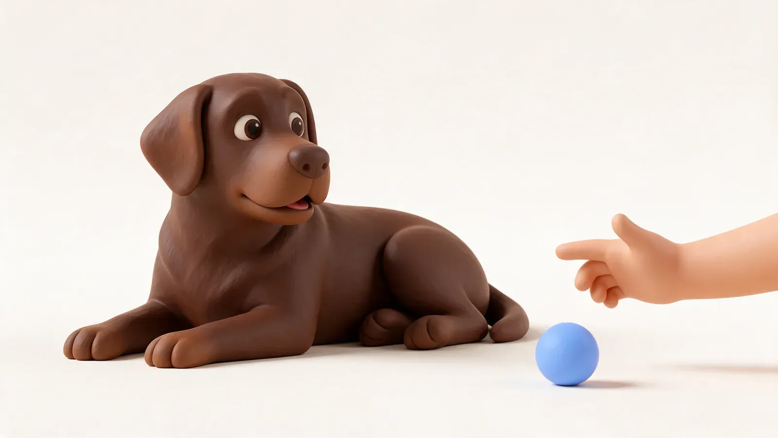 Labrador tumbado mientras la mano de un niño se acerca