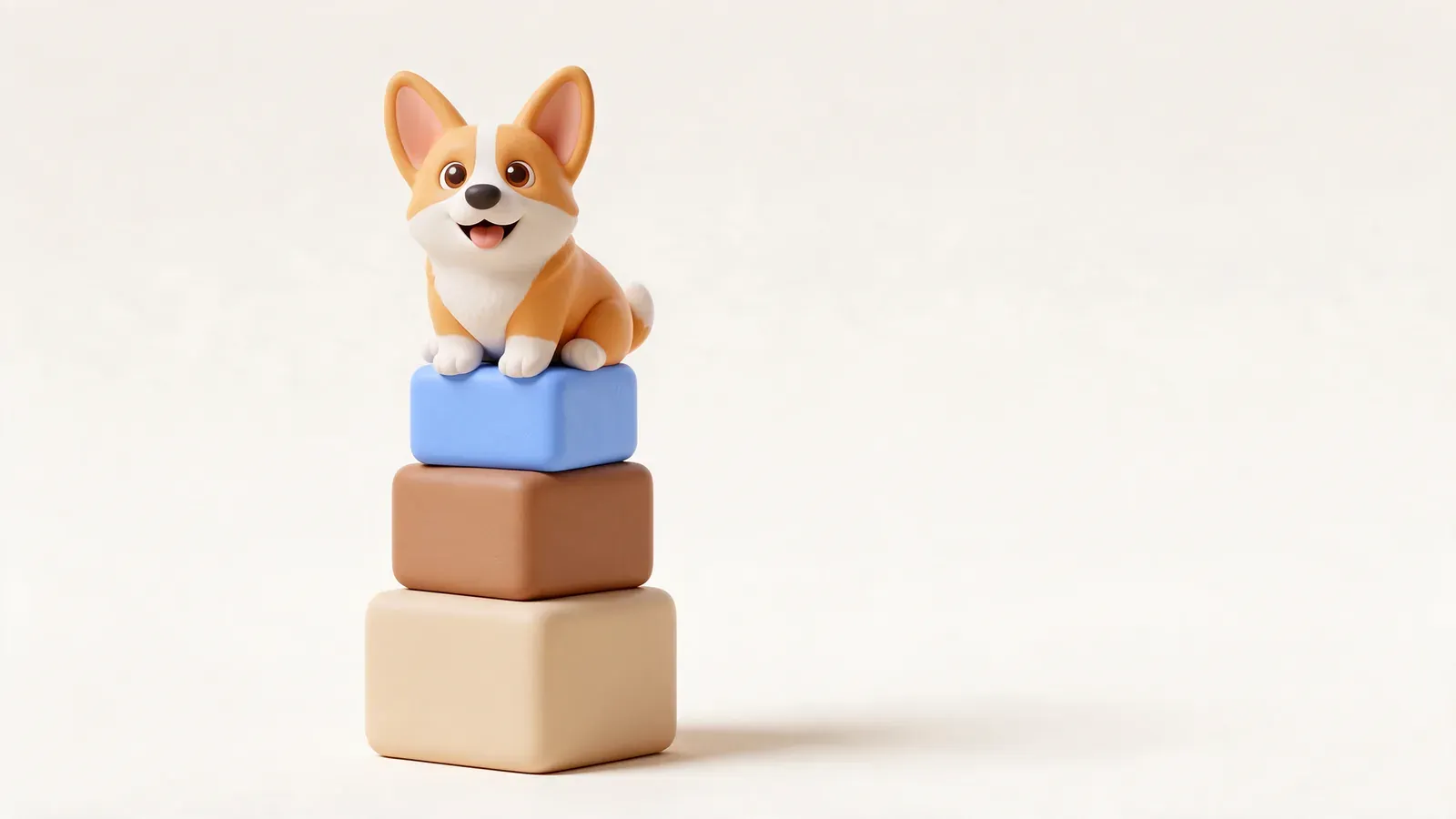 Corgi en lo alto de una pirámide de bloques