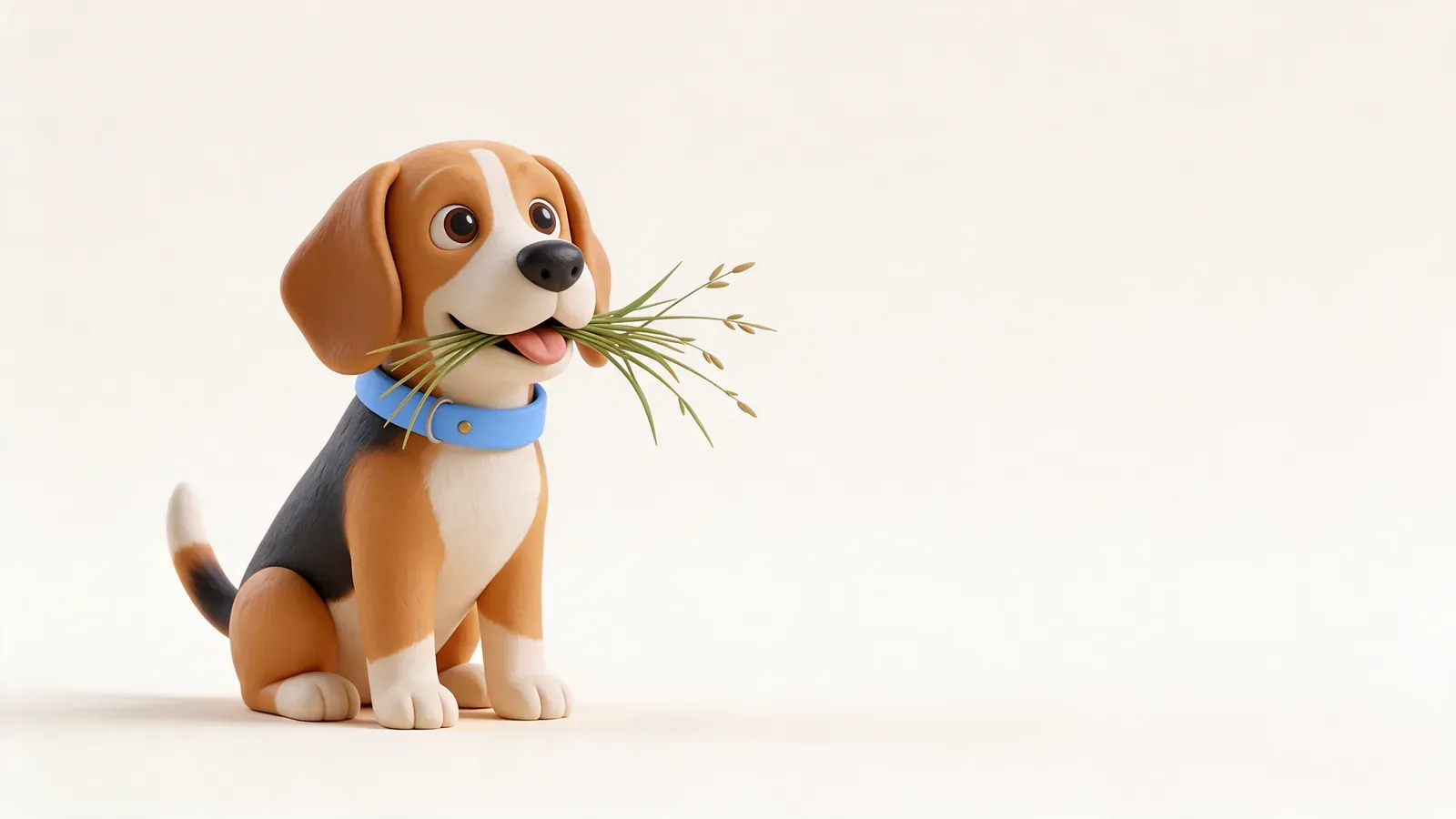 Beagle comiendo hierba