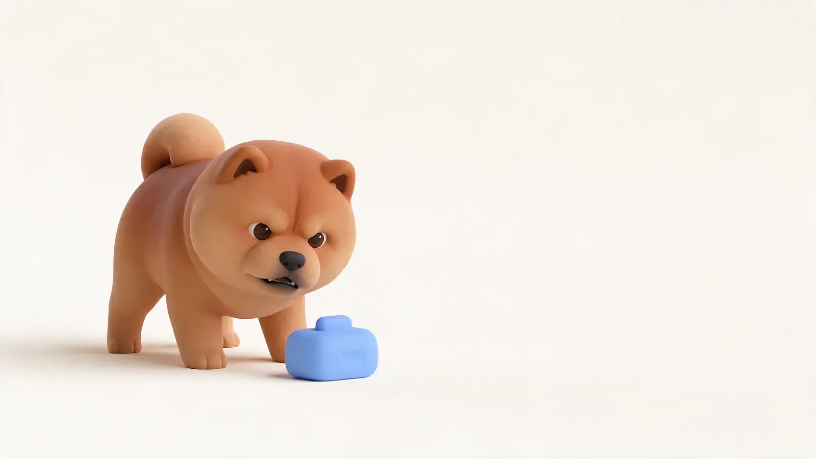 Chow chow gruñendo mientras protege su juguete