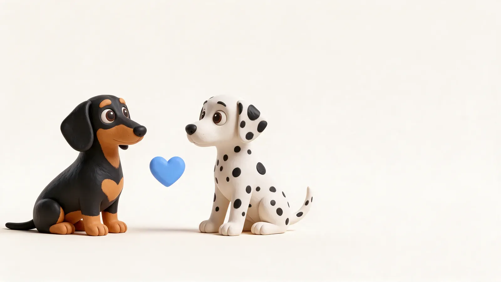 Un teckel y un dálmata con un corazón entre ellos