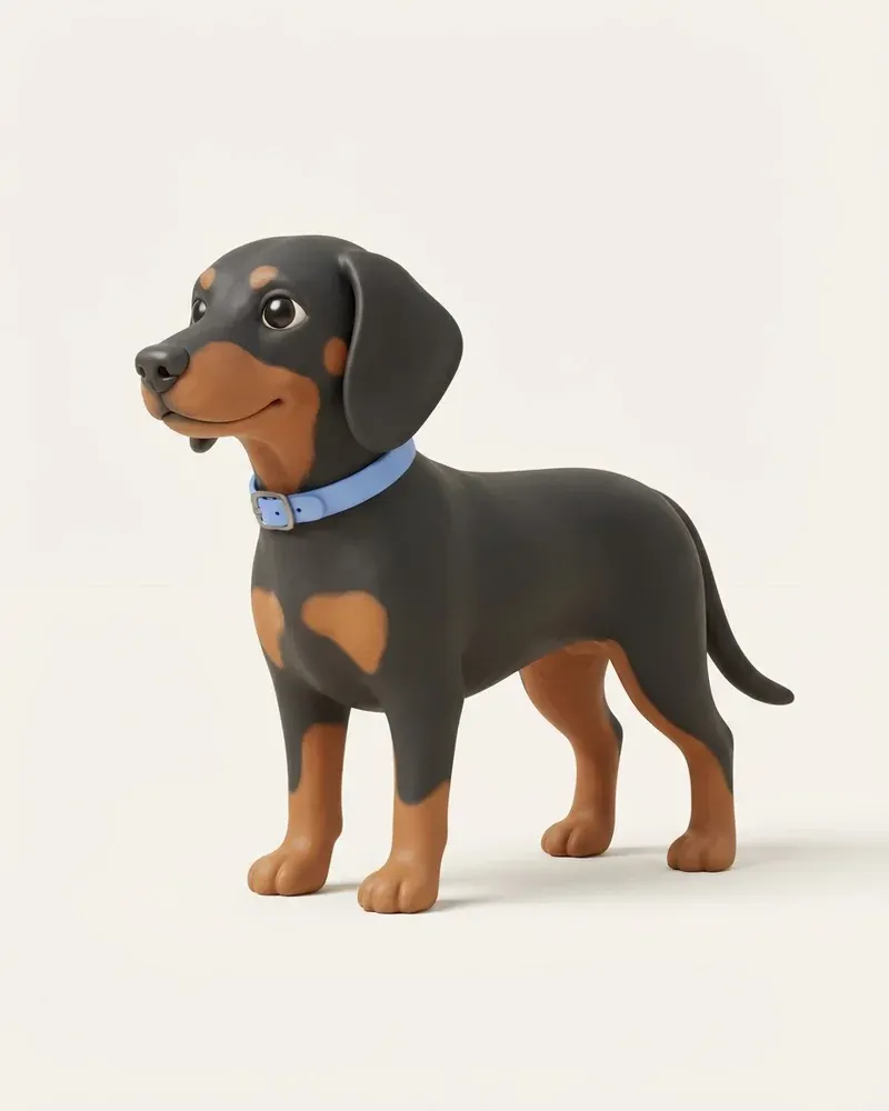 Ilustración 3D de un sabueso austriaco negro y fuego