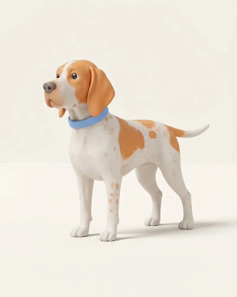 Ilustración 3D de un sabueso francés blanco y naranja
