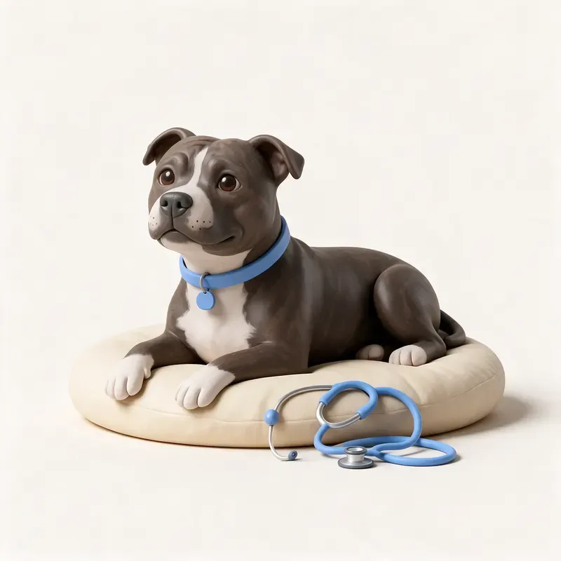 Staffordshire bull terrier: tranquilo y sano (ilustración)