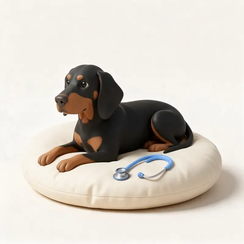 Coonhound negro y fuego: tranquilo y sano (ilustración)