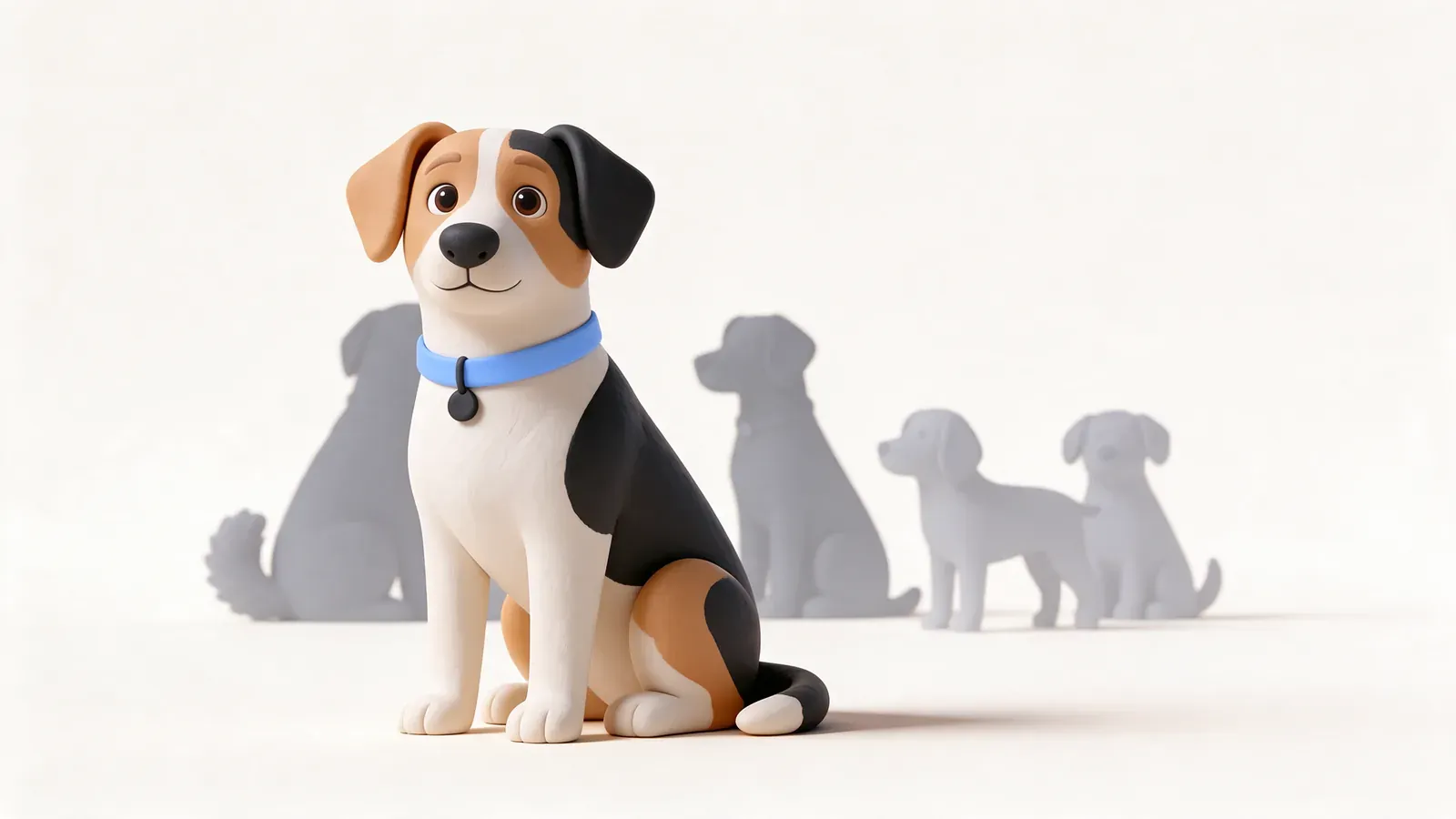 Perro con siluetas de muchos otros perros detrás