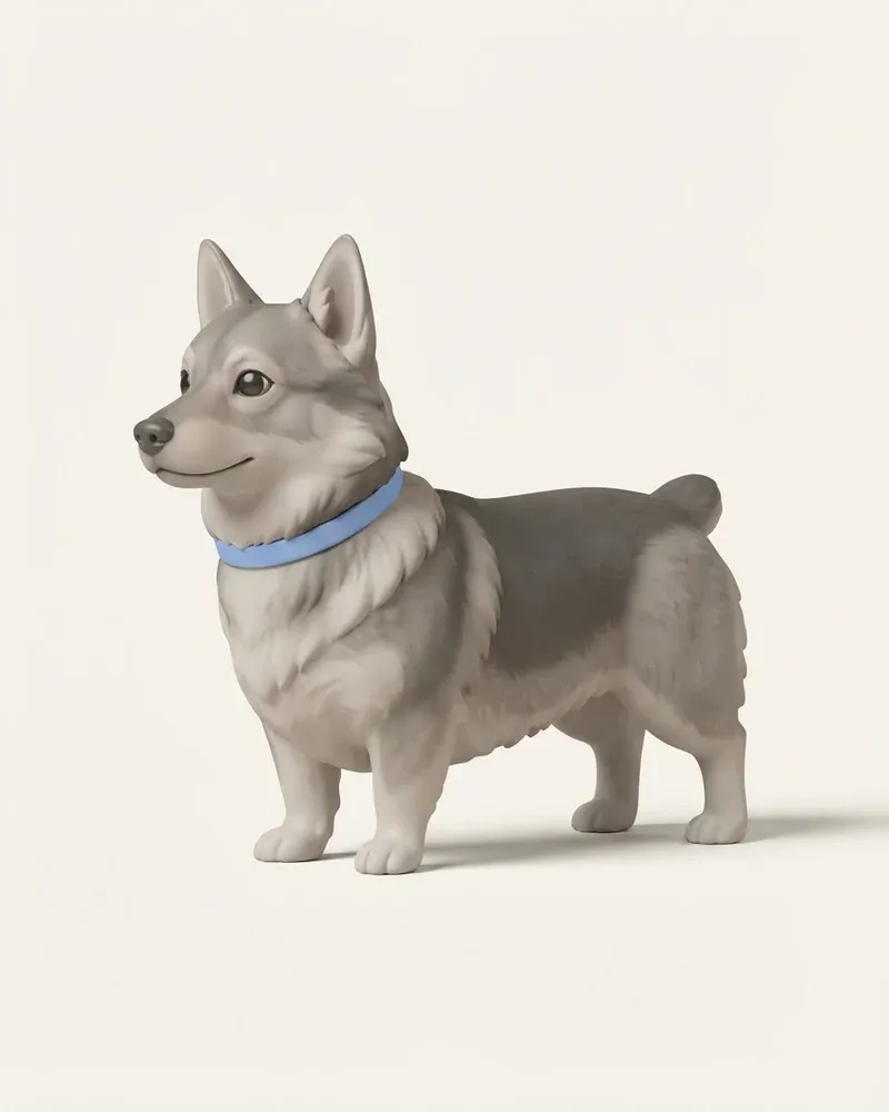 Ilustración 3D de un spitz de västergötland (vallhund sueco)
