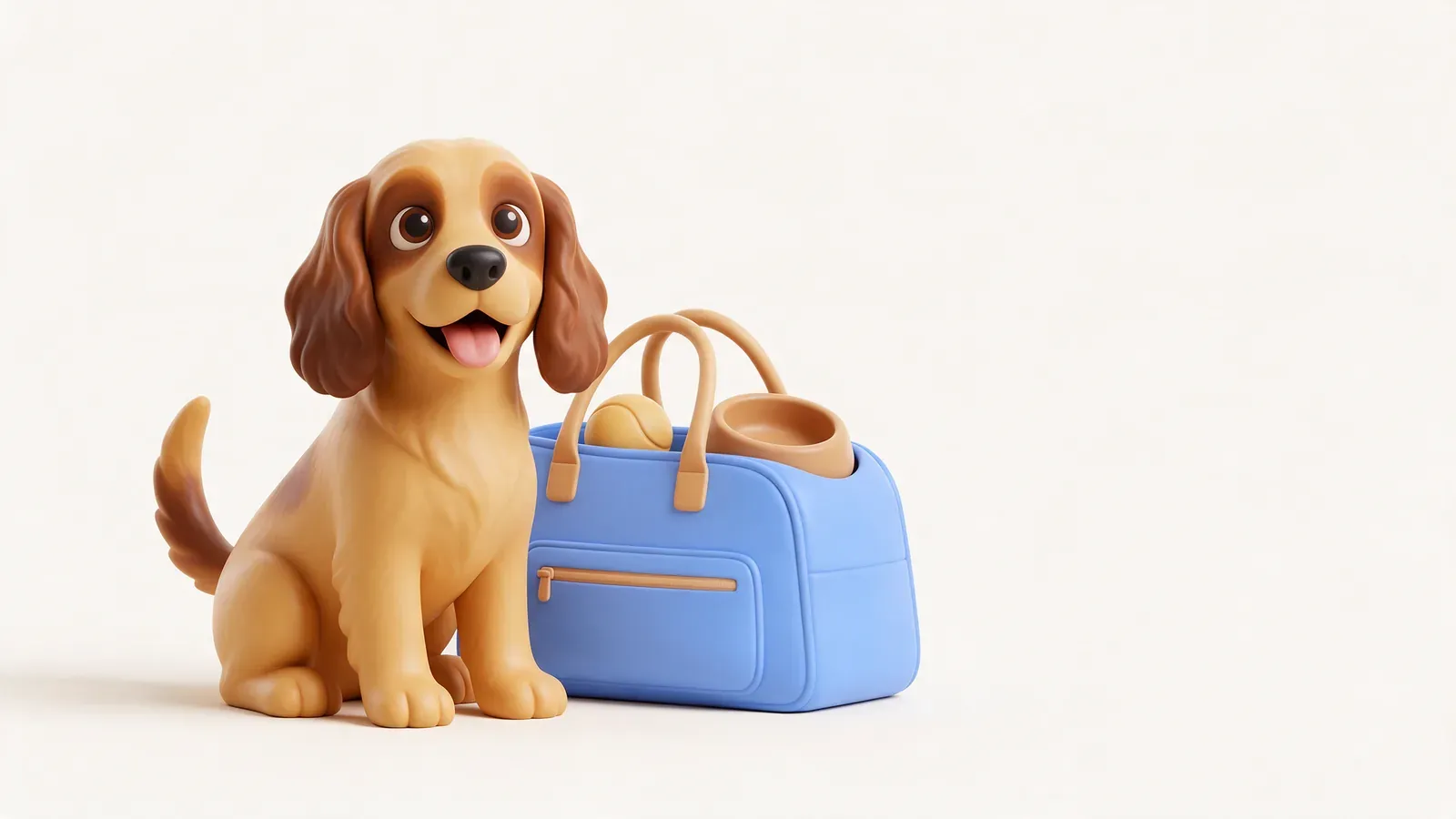 Cocker junto a una bolsa de viaje con sus cosas