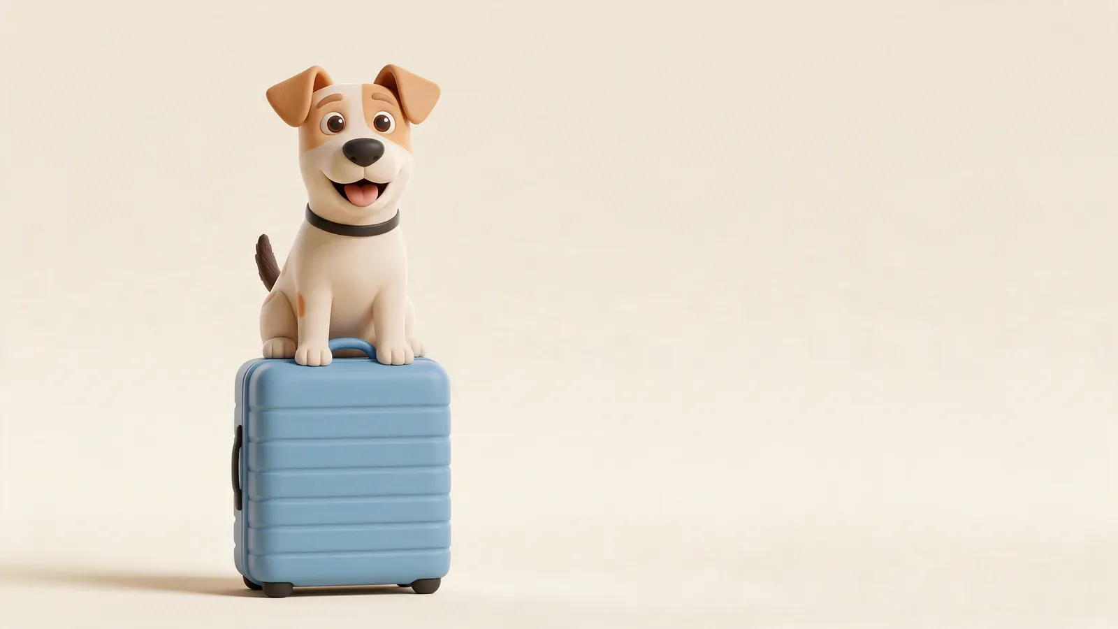 Perro sentado junto a una bolsa de viaje